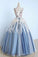 Princess Ball Gown Appliques Blue Tulle Prom Dresses, Sweet 16 Dress, Quinceanera Dress STC15289