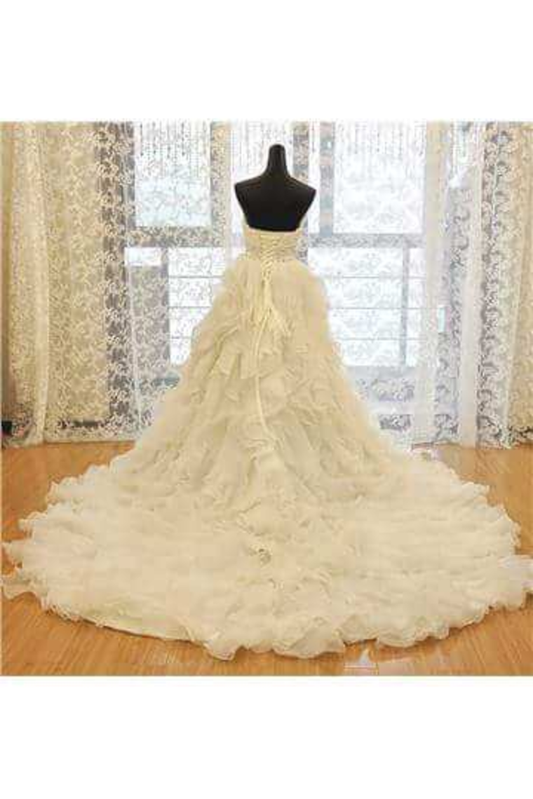 2024 Sweetheart Wedding Dress A Line Organza With Beads And Ruffles