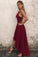 Unique A Line Burgundy High Low Sleeveless Backless Prom Dresses, Cheap Evening Dresses STC15450