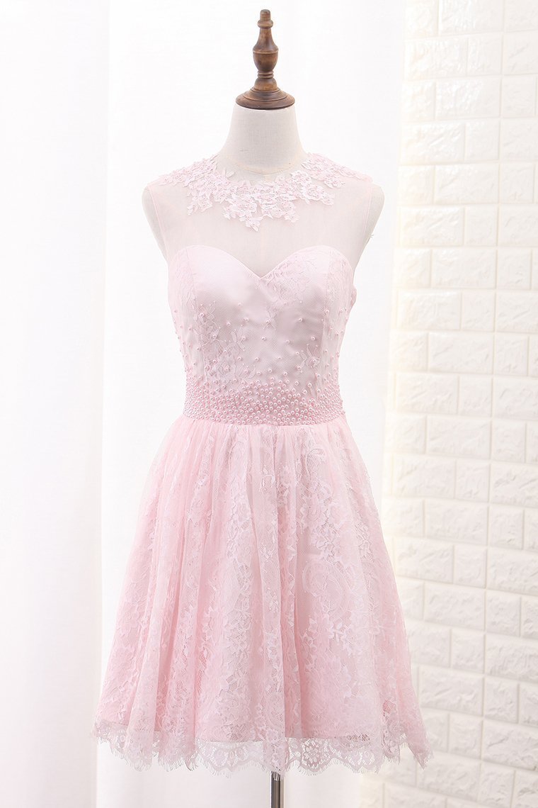2024 Lace Homecoming Dresses A Line Scoop With Applique And