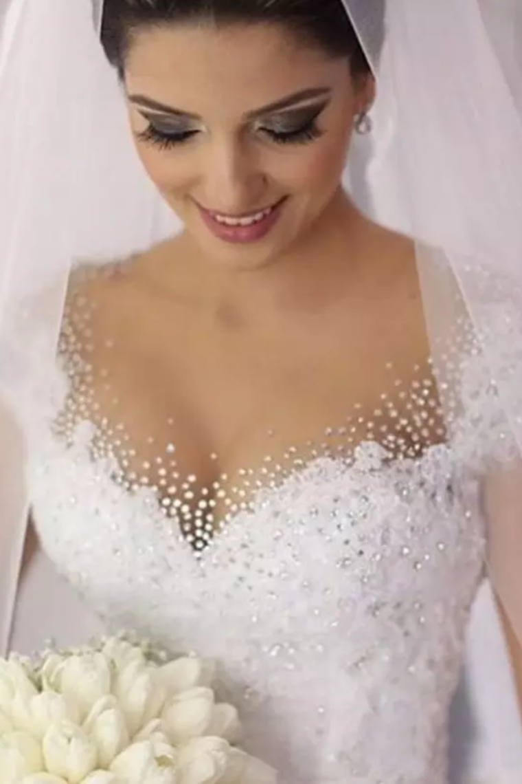 Modest Ivory Wedding Dresses Pretty Beading Wedding Gowns Bridal