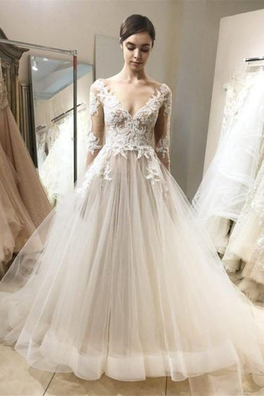 See Through Vintage Lace Wedding Dresses Ball Gown With
