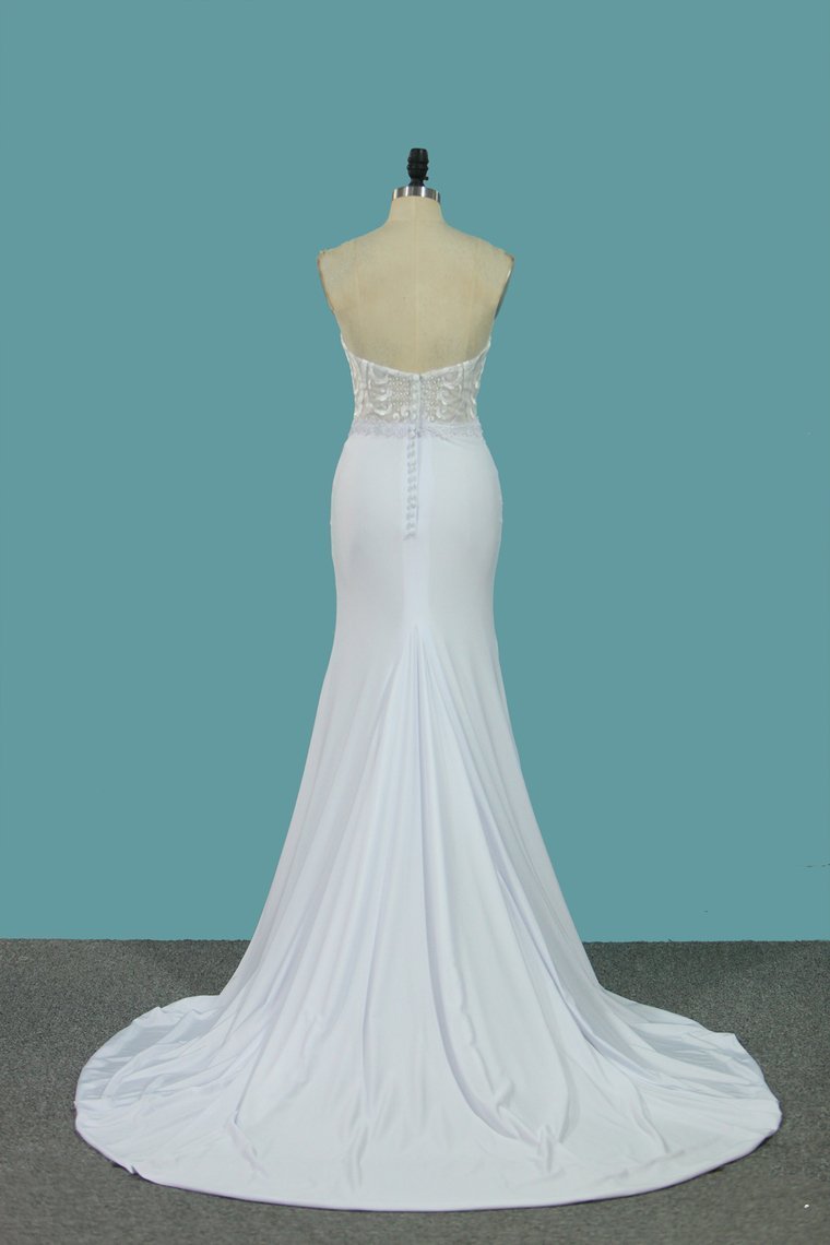 Mermaid Sweetheart Wedding Dresses Spandex & Lace Sweep