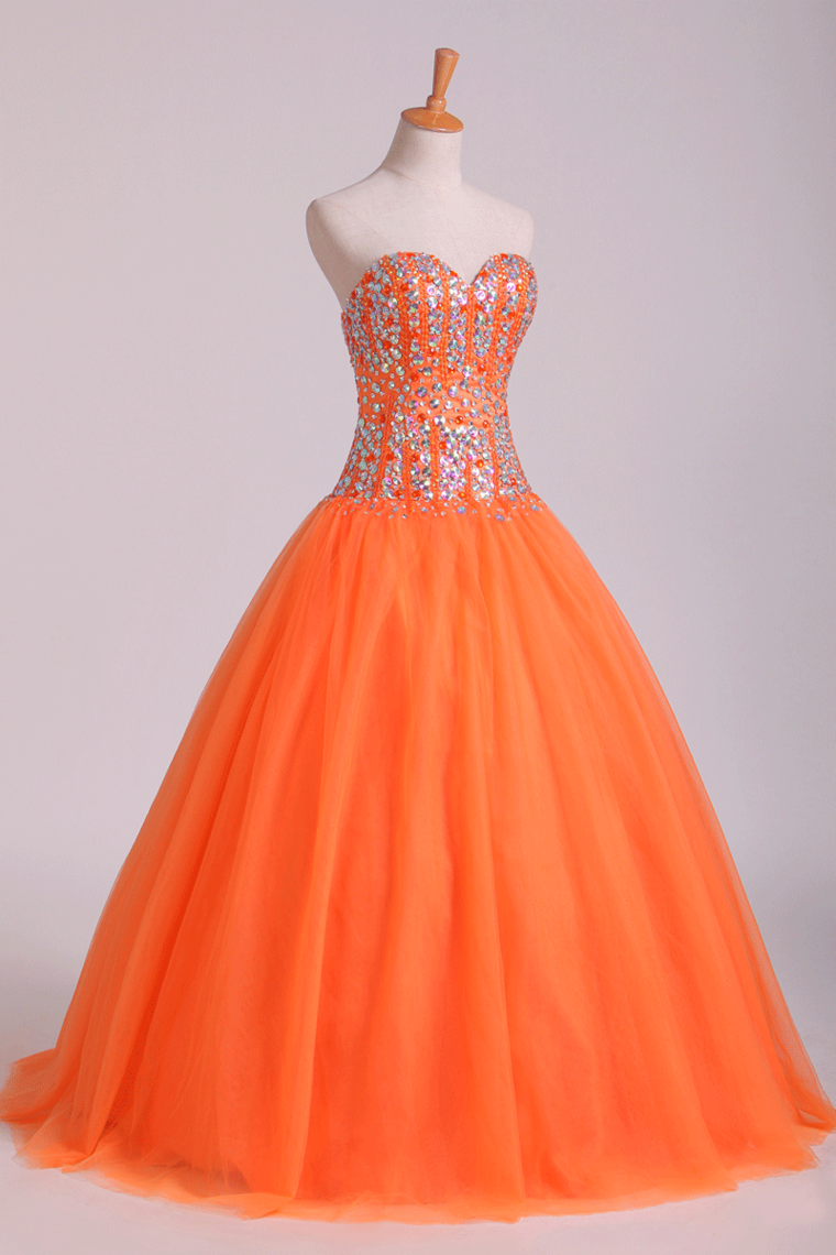 2024 Quinceanera Dresses Ball Gown Sweetheart Beaded Bodice Floor Length