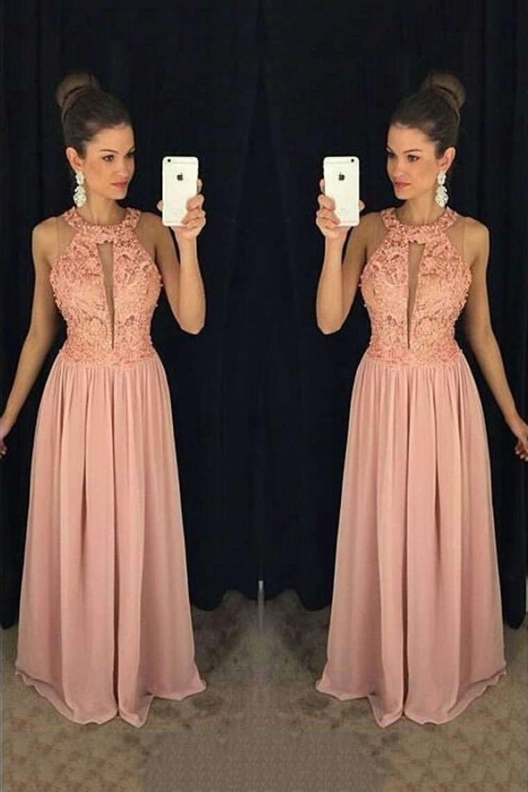 2024 Scoop Chiffon Prom Dresses A Line With Applique