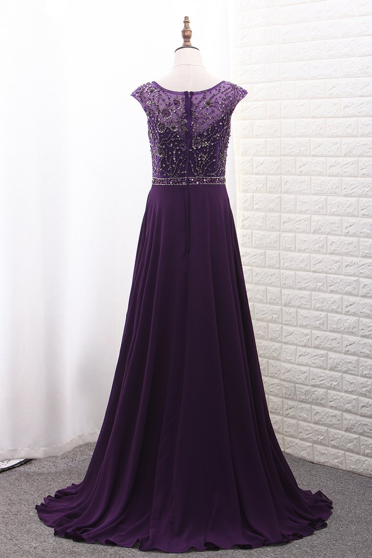 Chiffon Mother Of The Bride Dresses Scoop A Line With Beads Bodice Sweep