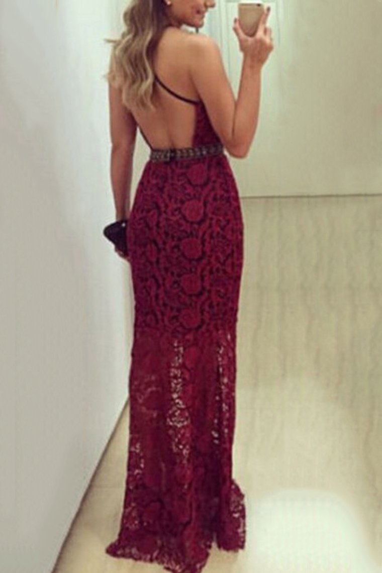 Spaghetti Straps Mermaid Lace Evening Dresses With