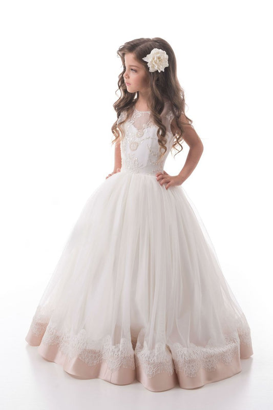 2024 A Line Scoop Tulle With Beads And Applique Flower Girl