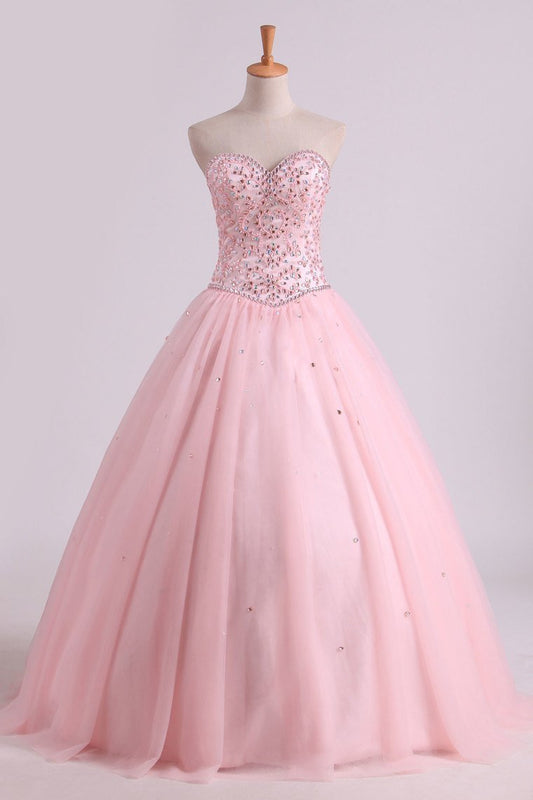 2024 Sweetheart Ball Gown Quinceanera Dresses Tulle With Beads And
