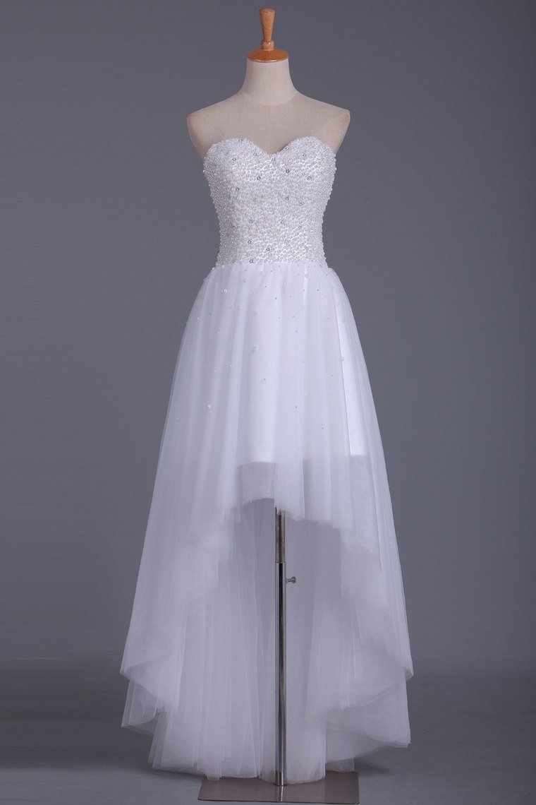 2024 Asymmetrical Sweetheart Beaded Bodice Prom Dresses A Line Tulle