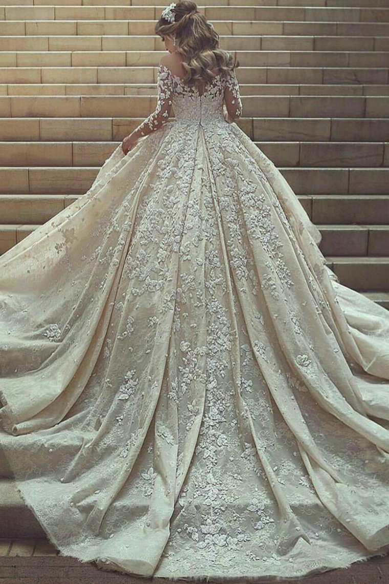 Gorgeous Beautiful Modest Lace Ball Gown Long Sleeves Wedding