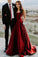 Elegant A Line Red Spaghetti Straps Satin Prom Dresses with Pockets, Evening STC20410