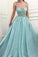 Elegant A Line Spaghetti Straps Tulle Scoop Prom Dresses with Appliques, Formal Dresses STC15512