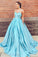 Elegant Blue Sweetheart Straps Satin Long Prom Dresses, Ball Gown Evening Dress STC15162