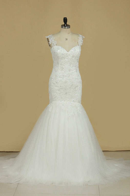 2024 Mermaid Wedding Dresses Straps Tulle Court Train With