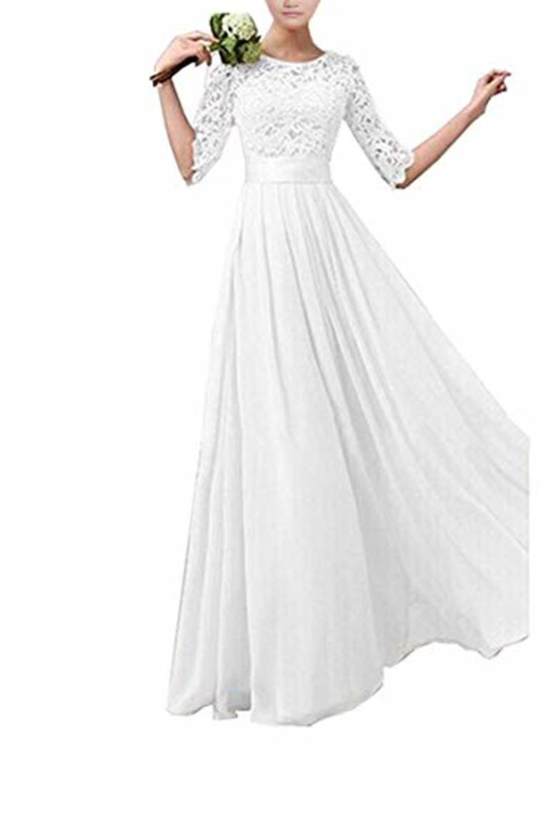 Lace Splice Chiffon Half Sleeve Floor Length Formal Bridesmaid