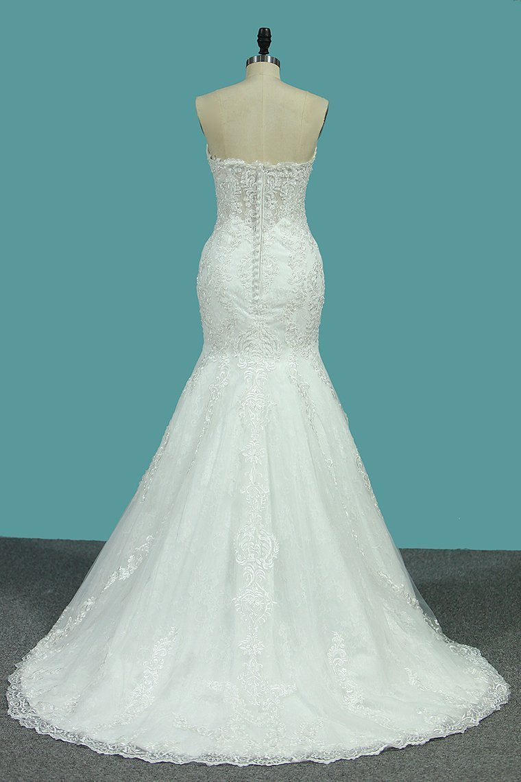 2024 Sweetheart Mermaid Wedding Dresses Tulle With Applique