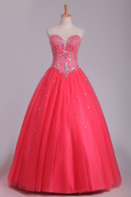 2024 Quinceanera Dresses Ball Gown Sweetheart Floor Length Beaded Bodice