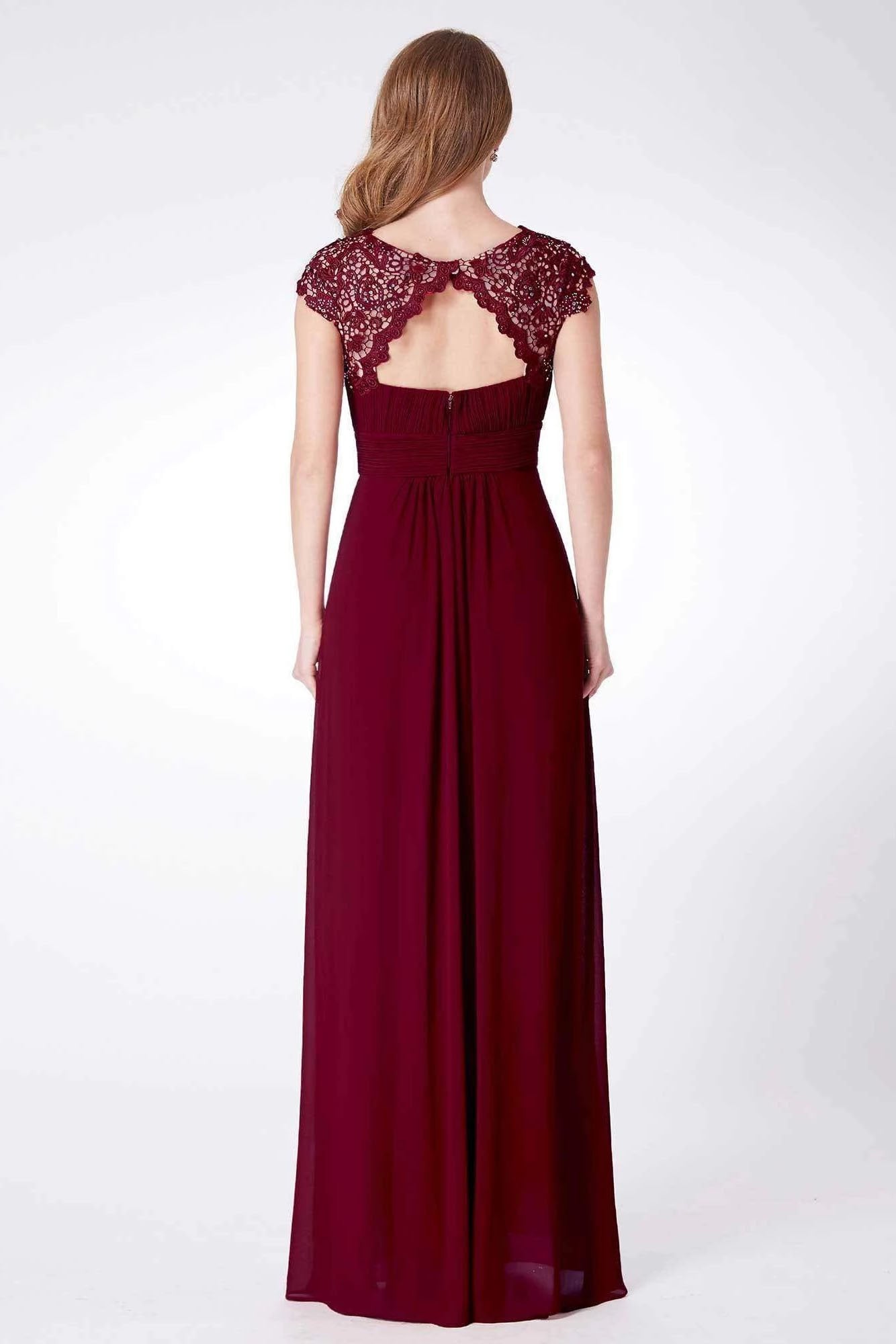 Elegant A Line Cap Sleeve Burgundy Lace Prom Dresses with Chiffon, Bridesmaid Dresses STC15145