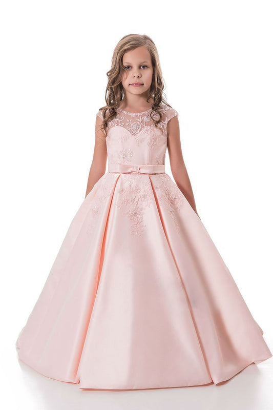 2024 A Line Flower Girl Dresses Scoop Satin With Applique And Sash Floor