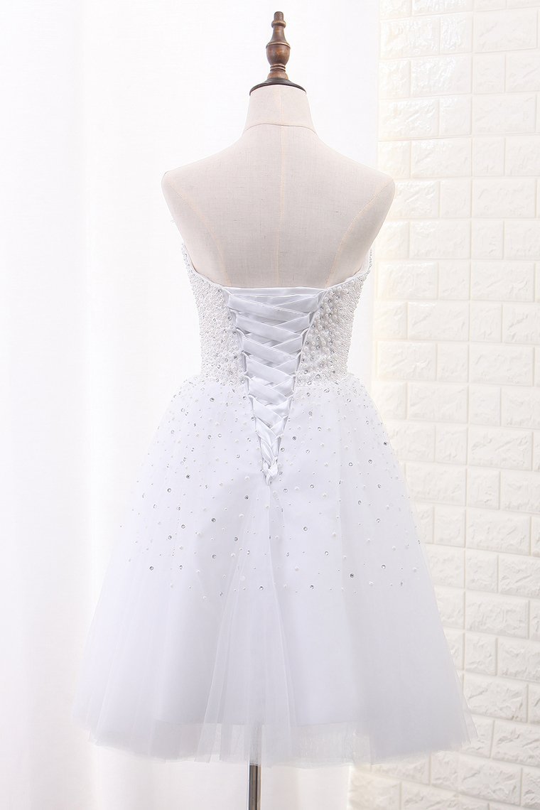 2024 A Line Sweetheart Tulle Beaded Bodice Homecoming Dresses