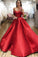 Red Ball Gown Off the Shoulder V Neck Satin Prom Dresses, Evening STC15660