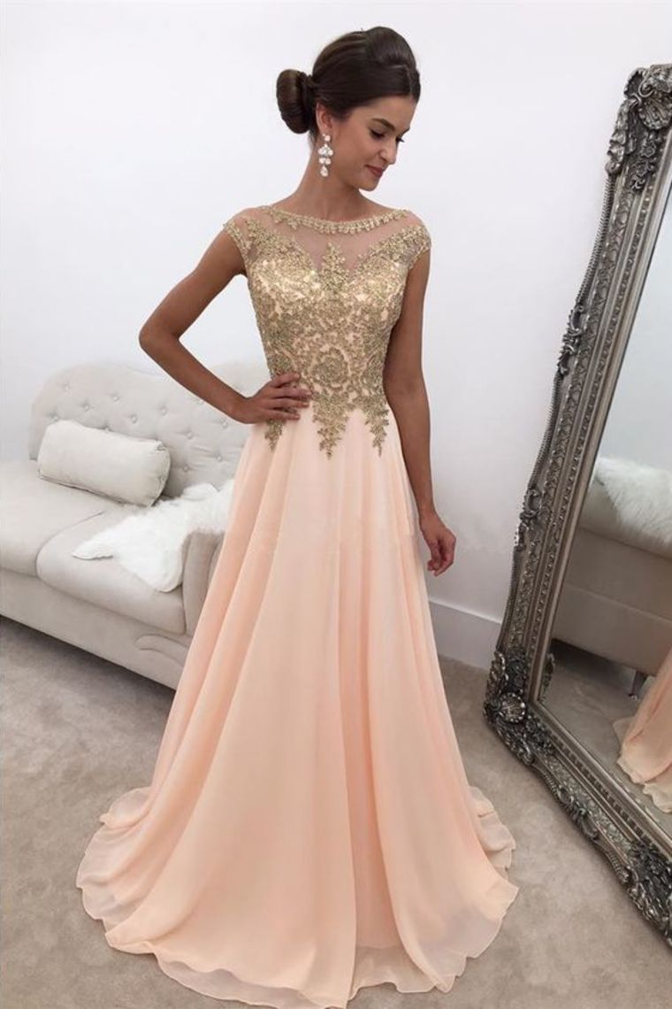 2024 Chiffon Prom Dresses A Line Scoop With Applique Sweep
