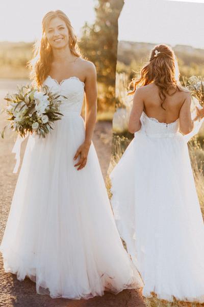 Elegant Tulle Beach 2024 Sweetheart Lace A line Simple Plus Size Country Wedding Dress