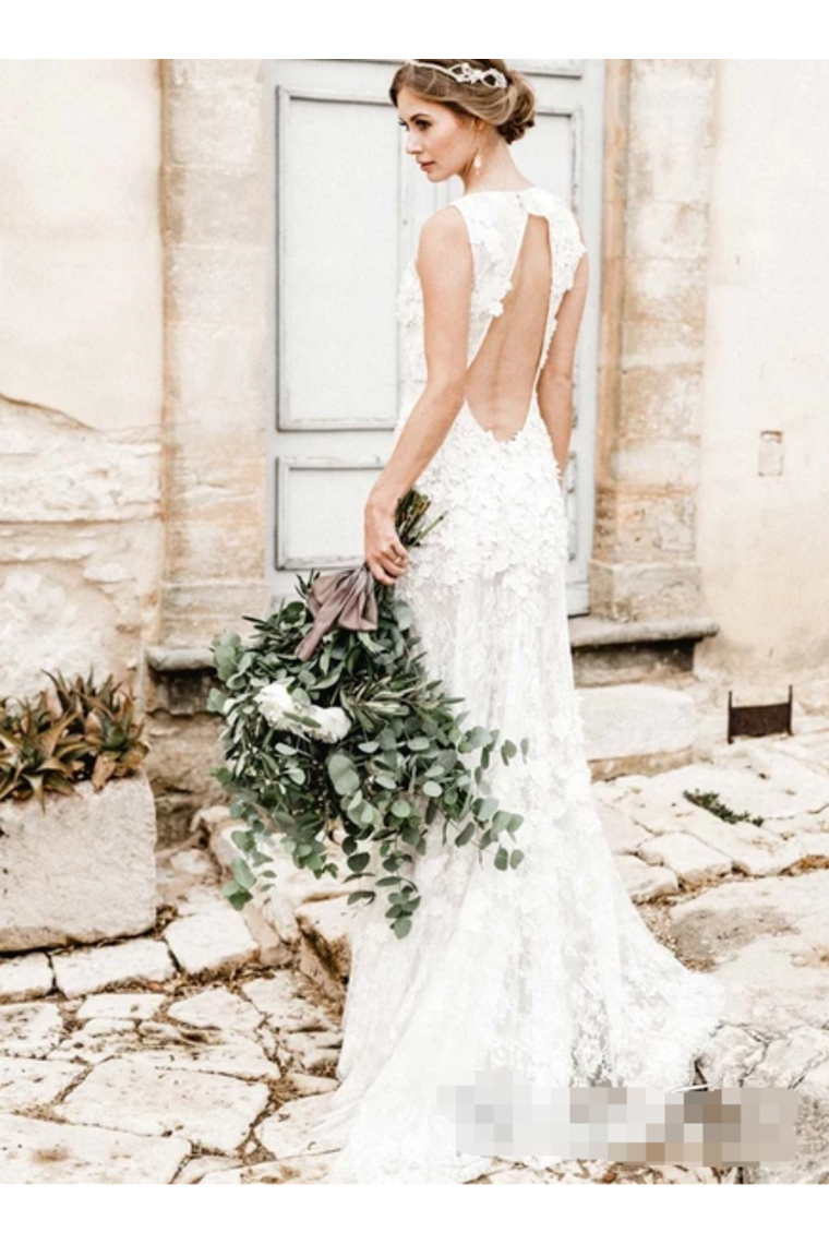 Scoop Wedding Dress With Embellished Bodice Vivid Floral Lace Wedding