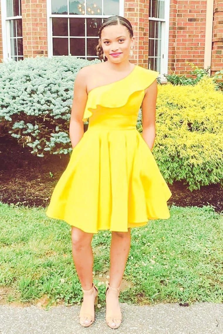 One Shoulder Homecoming Dress With Ruffles