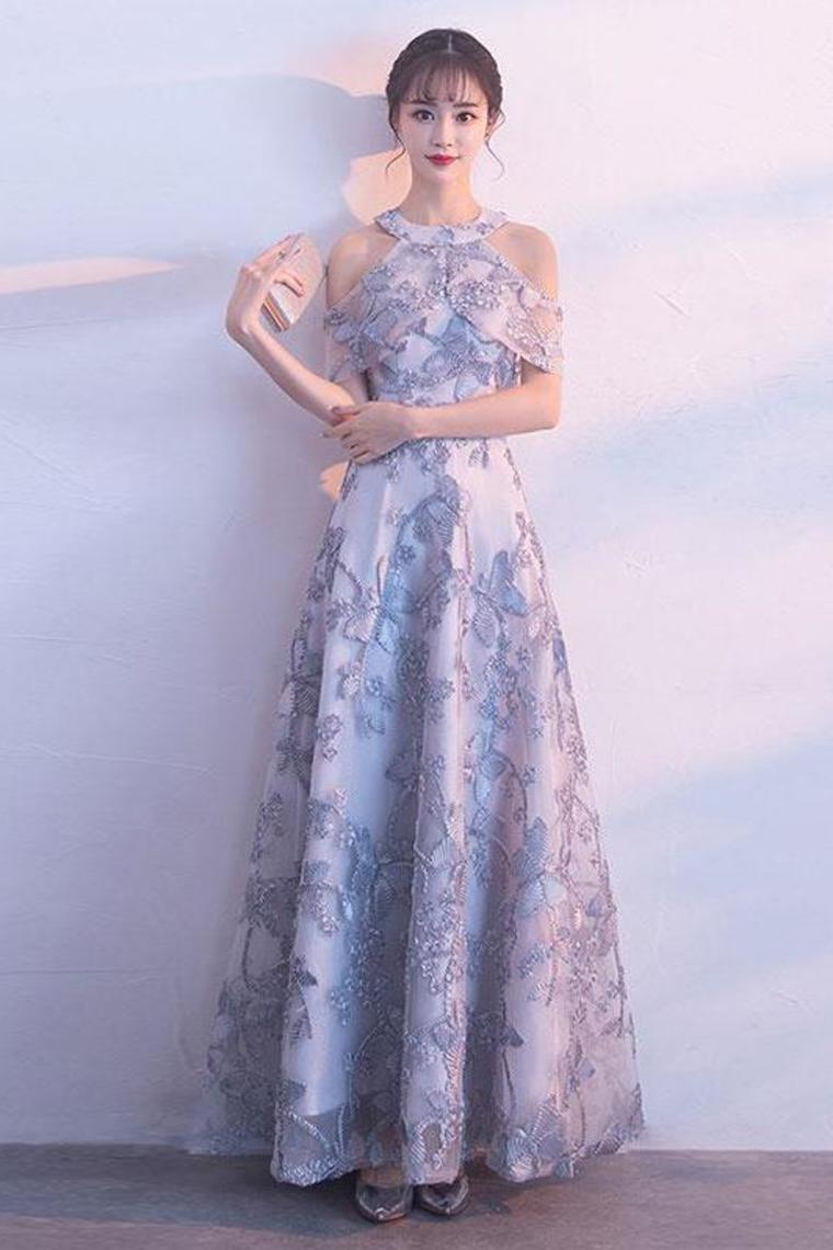 Lace Prom Dresses A Line Tulle Floor