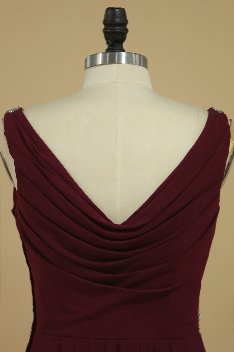 V Neck Bridesmaid Dresses A Line With Beads And Ruffles Floor Length