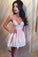 Cute Spaghetti Straps V Neck Pink Satin Homecoming Dresses with Lace Short Prom Dress STC14973