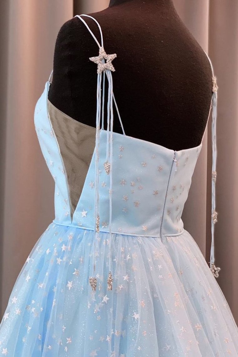 Charming A Line Spaghetti Straps Tulle Prom Dresses With Stars Dance STCP8AGEYHP