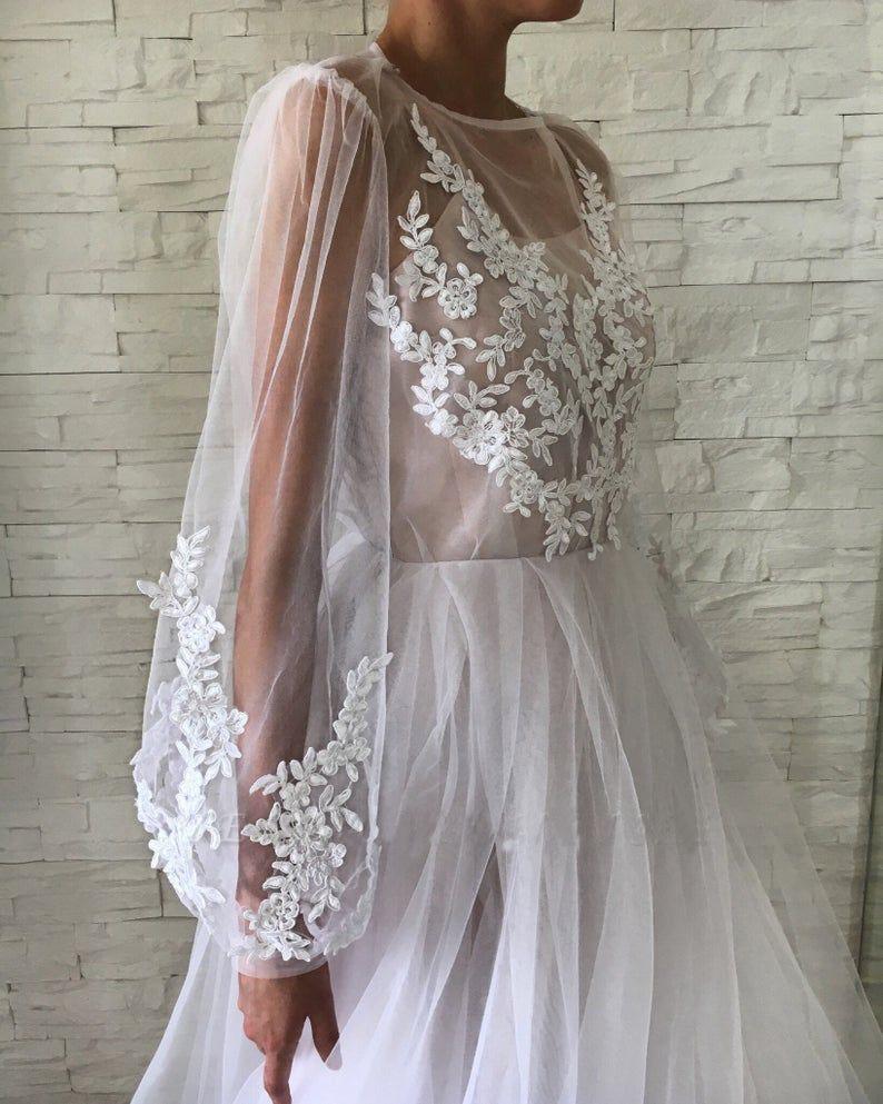 Jewel See Through Long Sleeve Ivory Lace Appliques Prom Dresses, Wedding Dresses STC15520