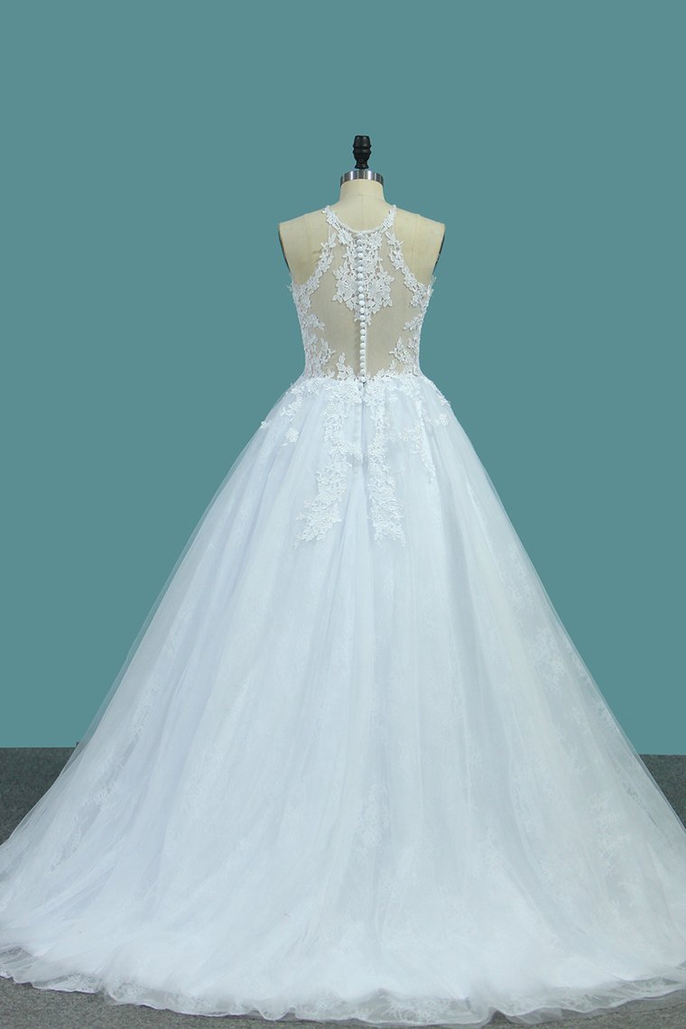 Tulle & Lace Wedding Dresses Scoop A Line With Applique