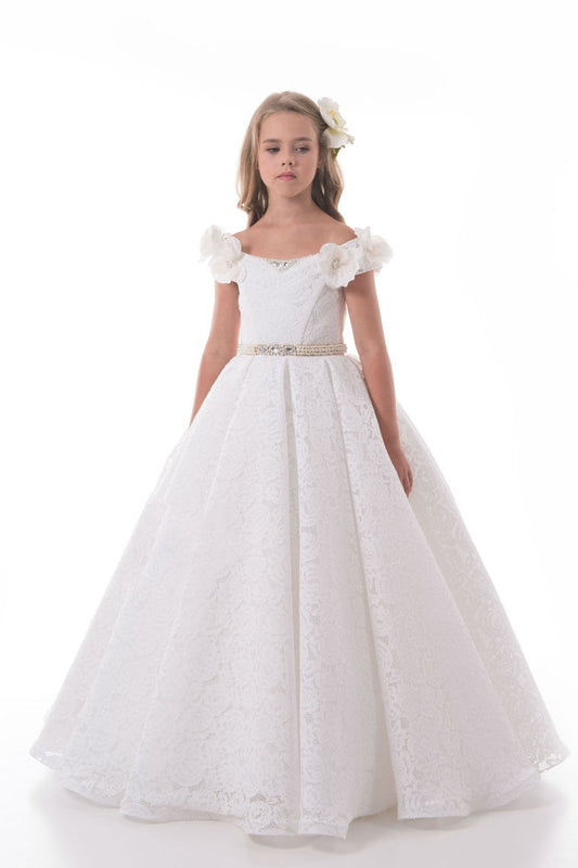 2024 Off The Shoulder A Line Lace Flower Girl Dresses With Handmade