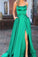 Elegant A Line Green Lace up Prom Dresses with Pockets Slit Formal Evening STC20406