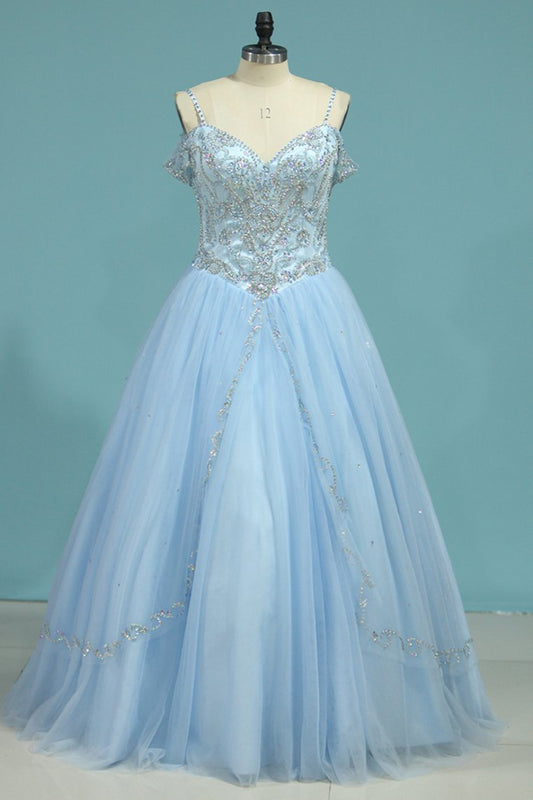 New Arrival Spaghetti Straps Tulle With Beading Quinceanera