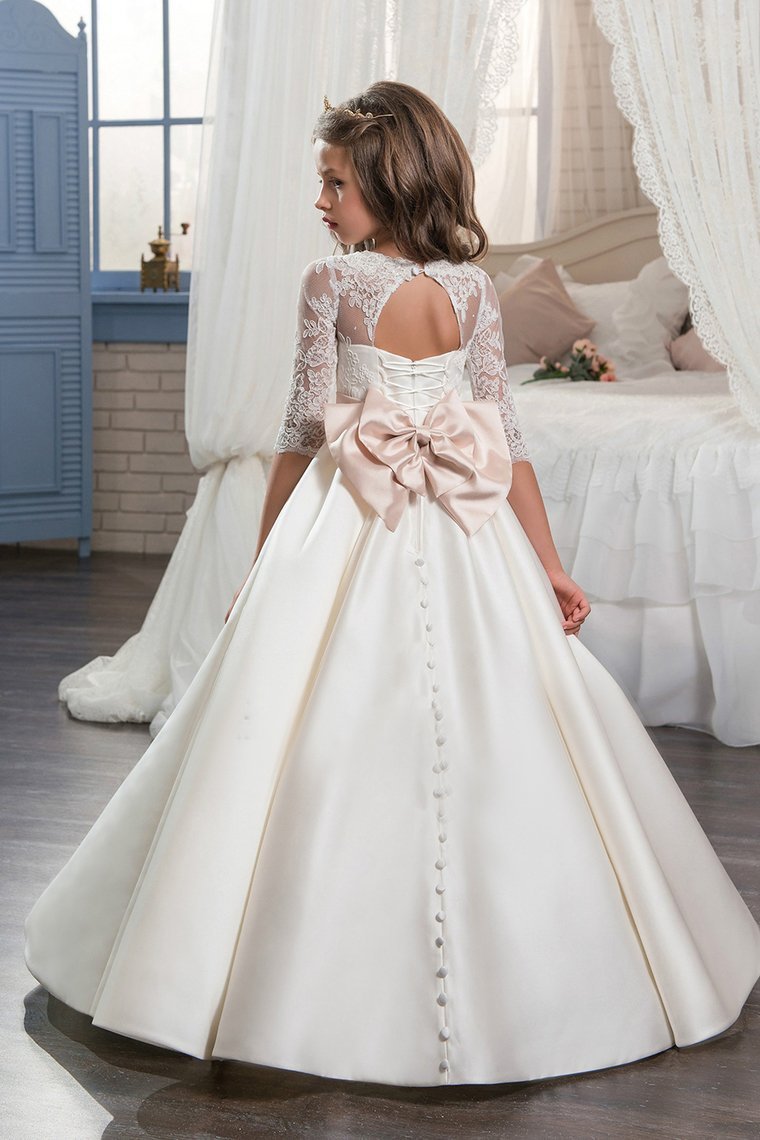 2024 New Arrival Scoop With Beading&Appliques Satin Mid-Sleeves Flower Girl