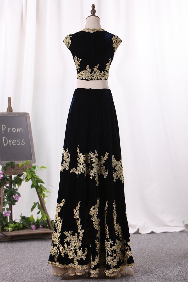 Two Pieces Prom Dresses V Neck A Line Velvet With