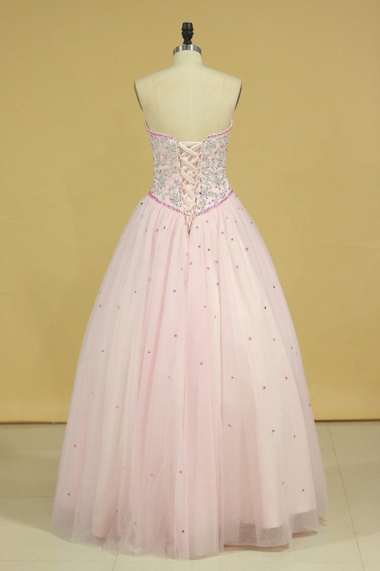 2024 Sweetheart Ball Gown Quinceanera Dresses Tulle With Beads And Rhinestones