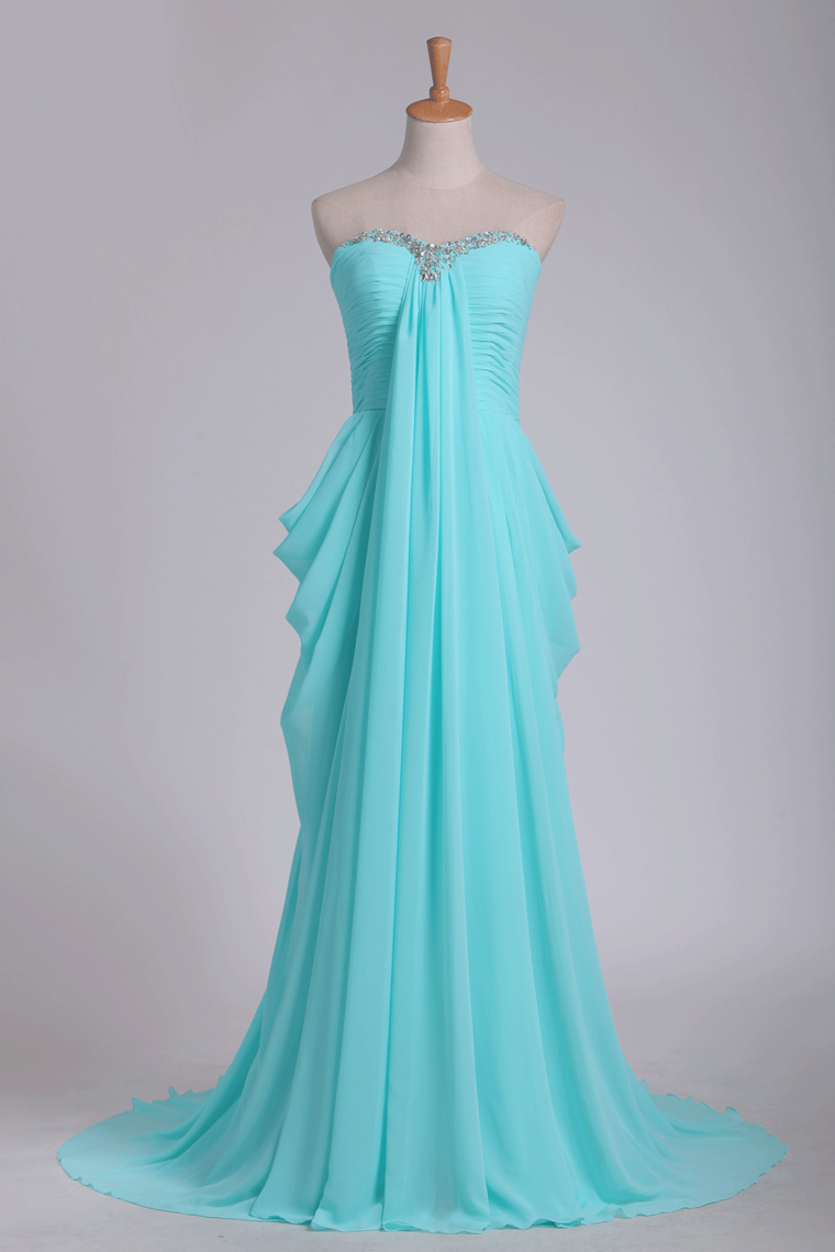 Prom Dresses Sweetheart A Line Chiffon With Beads And