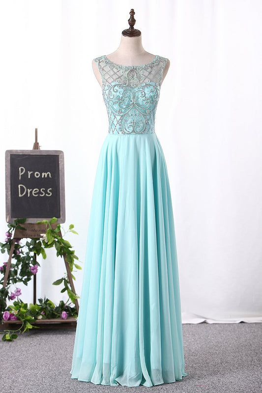Scoop Chiffon Prom Dresses A Line With Beads Bodice