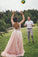Sheer Round Neck Pink Wedding Dresses Backless Bridal Gown With Lace STC20469