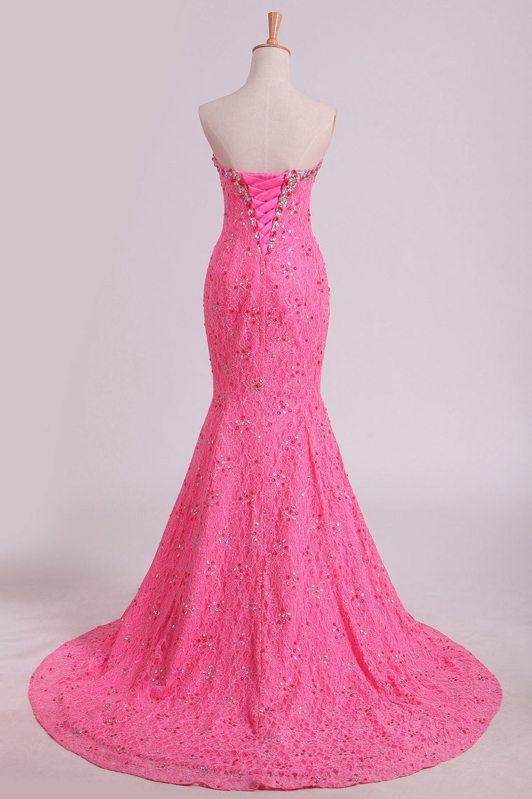 Stunning Sweetheart Mermaid Prom Dresses With Beads Floor-Length