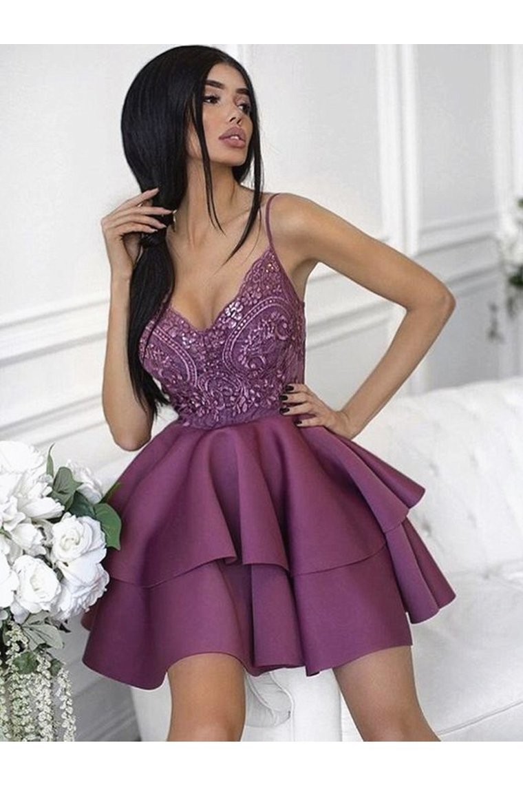 Simple Spaghetti Straps Short Homecoming Dress With Beads Satin Graduation