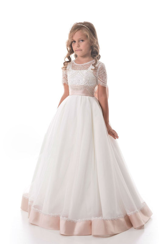 2024 Flower Girl Dresses A Line Scoop Beaded Bodice Tulle With