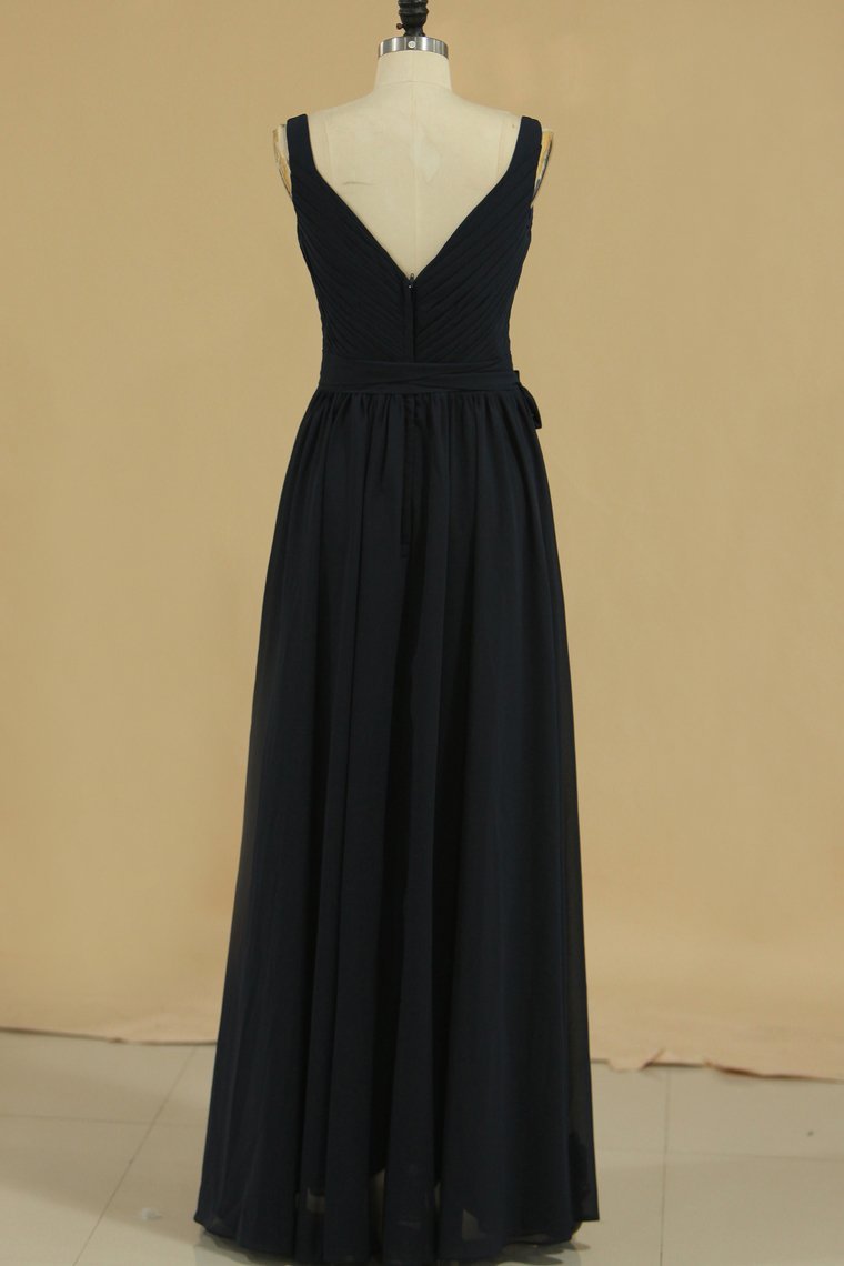 Bridesmaid Dresses A Line Straps Ruched Bodice Chiffon Floor Length