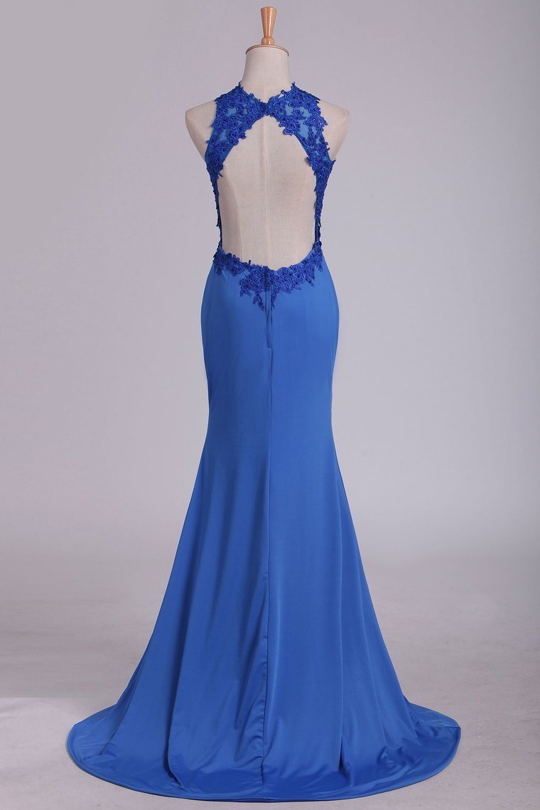 Prom Dresses Scoop With Applique And Slit Spandex Sheath Open